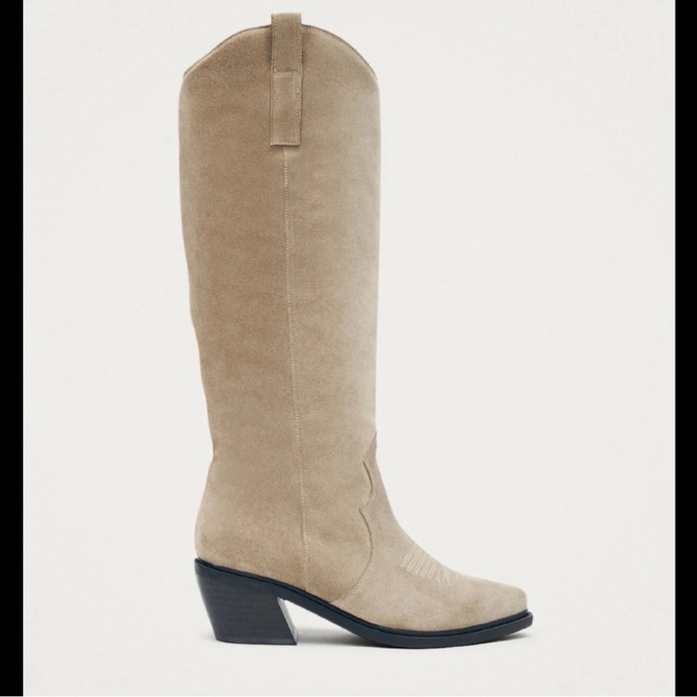 ALOHAS Beige Suede Knee-High Boots